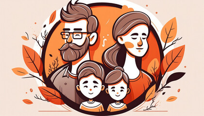 Obraz na płótnie Canvas A family of four smiling and posing for a portrait. Generative AI