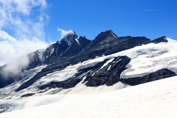 Mountain Grossglockner and glacier Pasterze panorama in Glockner Group, Austria