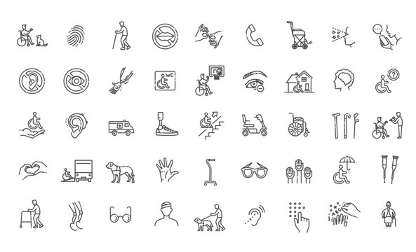 Set of disability vector Line Icons