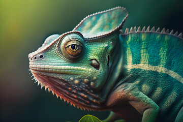 Green Chameleon close up.