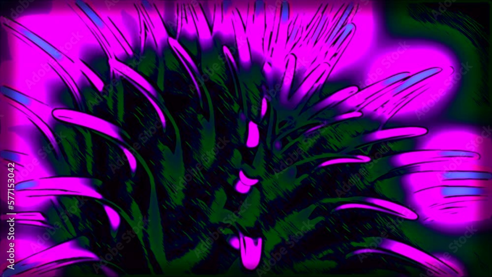 Poster 3d animation of moving neon spikes. design. bright glowing spikes move in circle. abstract opening f