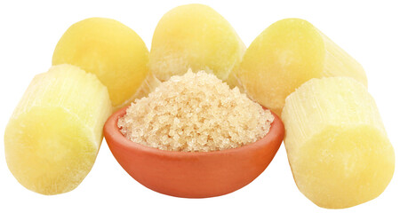 Piece of sugarcane with red sugar