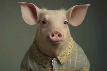Portrait of a Pig Wearing a Modern Haute Couture Shirt - Generated by Generative AI