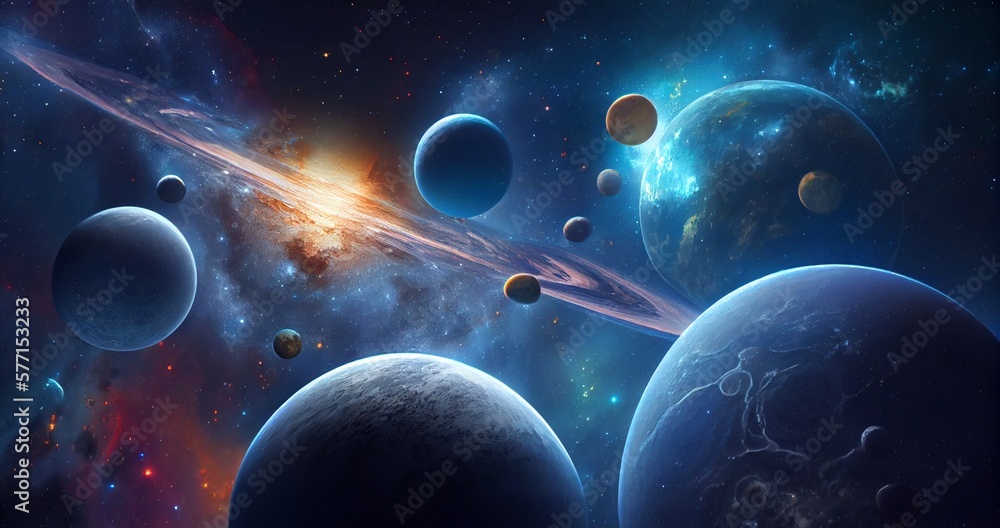 Wall mural background of the universe with many stars and planets. generative ai.