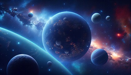 Naklejka na ściany i meble Background of the universe with many stars and planets. Generative AI.