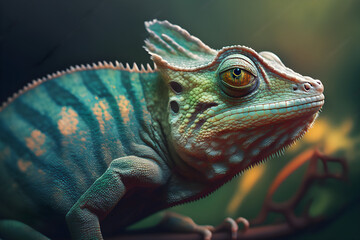 Green Chameleon close up.