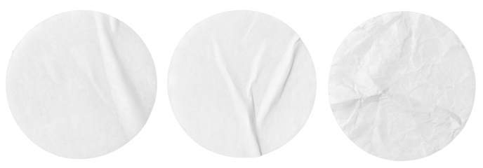 Set of Blank white Round Labels isolated. Crumpled paper piece. Template mockup