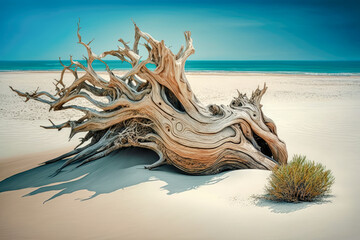 driftwood on a sandy beach - Generative AI - obrazy, fototapety, plakaty