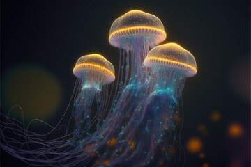Jellyfish in neon light on black background