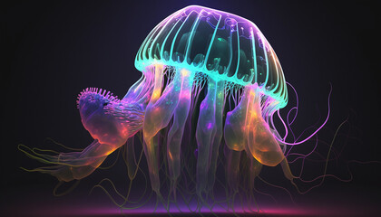 Beautiful neon colorful jelly fish image AI Generated
