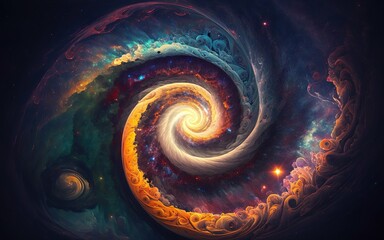 Abstract background of a galaxy with swirling many colors. Generative AI