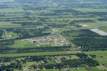 Aerial view of a rural plant or factory in eastern Texas, USA