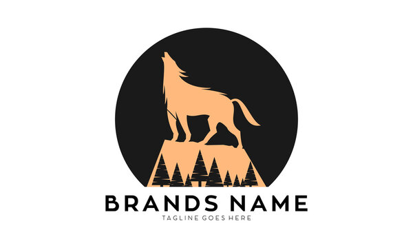 Wolf with spruce tree vector logo