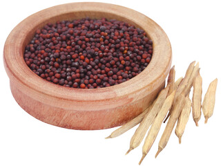 Fresh mustard in a wooden bowl