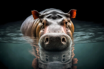digital illustration of a hippopotamus in the water, created with generative ai - obrazy, fototapety, plakaty