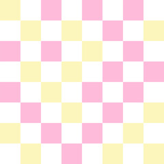 White, yellow, and pink pastel checkerboard pattern background.
