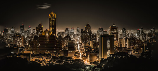 Gorgeous Night view of city skyline. Night city lights. Urban cityscape skyline night scene. digital ai art