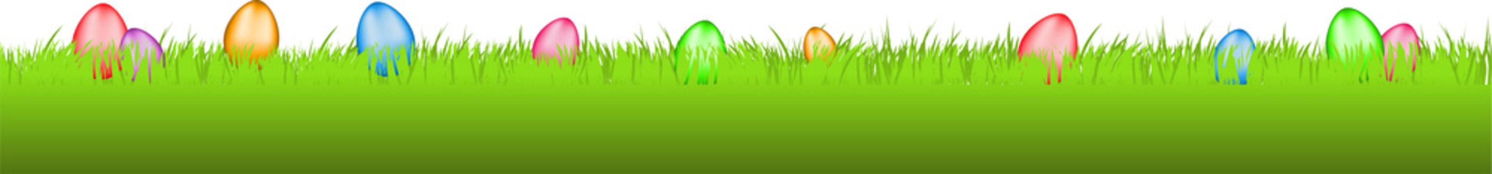 Green vector grass meadow with Easter eggs on a transparent background. Easter concept: spring, easter, eggs, holiday. PNG image