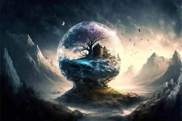 beautiful fantasy landscape with a dark atmosphere, special image