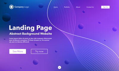 Gradient abstract wave background. Landing Page. Template for websites with bubble. Modern design. Digital track equalizer. Purple shiny wave line. Curved wavy line smooth stripe. Vector style