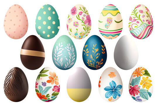 set of isolated chocolate Easter eggs