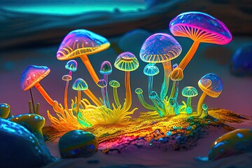 Obraz na płótnie Canvas llustration of magical psychedelic mushrooms - AI Generated