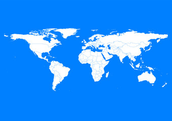 Fototapeta na wymiar Vector world map - with Azure color borders on background in Azure color. Download now in eps format vector or jpg image.