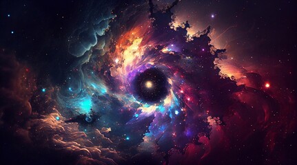 Obraz premium An abstract zodiacal background, in a universe with a million stars, in multicolored tones, drawn in watercolor. Generative AI.