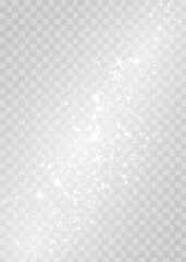 Abstract sparkling glitter texture. Shiny particle effect. Silver glittering space star dust trail of glittering particles on transparent background.