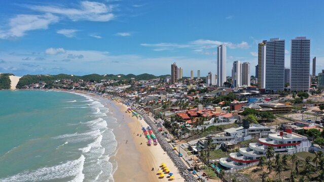 Wonderful aerial view of Ponta Negra beach in the heart of Natal city, Rio Grande do Norte, Brazil 