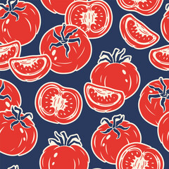 Vector Tomato Seamless pattern. Slice of tomato. Red Tomatoes. Fresh Vegetables. Food Background. Great for food Wrapping Paper or Packaging