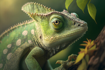 Green Chameleon close up.