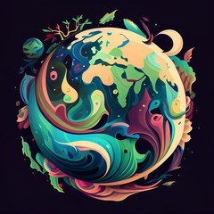 Earth Day Illustration Planet Globe World Ecology Nature Map Global Environment Concept Generative AI Tools Technology