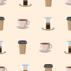 Making coffee seamless pattern coffee cold brew espresso ristretto takeaway eco pack paper cup