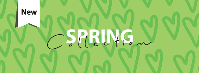 Obraz premium Green banner - spring collection - new - discount banner, hearts pattern
