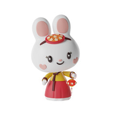 Rabbit Hanbok Woman 3D Illustration-13