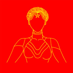 Twin robot lady from new game. Atomic and Heart. Vector illustration. Yellow and Red.