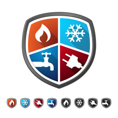 Heating Cooling HVAC Electrical Plumbing Equipment and Service Emblem Brand Logo and Icon for  Vector Design Concept
