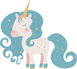 Cute little coloful baby unicorn with beautiful hair