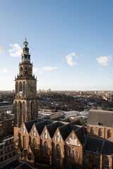 Martinitoren tower st Martin's church in Groningen Holland on clear sunny day with blue sky. Dutch...