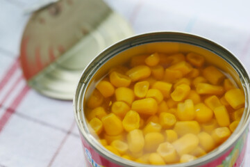 canned sweet corn close up .
