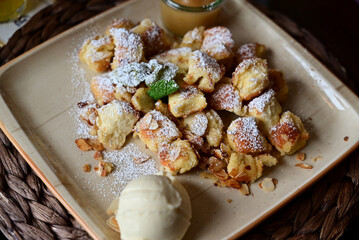 kaiserschmarrn with apple sauce and ice cream