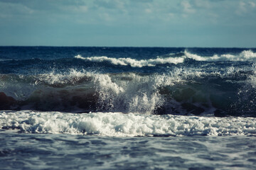 Powerful ocean waves breaking natural background. Huge storm with waves and spray