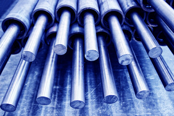 Detail on a group of steel rollers with pin