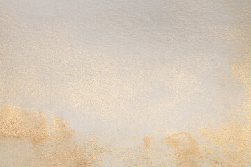 Soft wet watercolor paper texture blot painting wall. Abstract nacre silver, gold, beige marble...