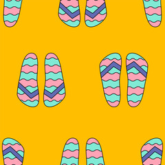 Trendy flip flops seamless pattern for summer sea vacation background summer shoes sandals beach footwear