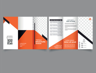 Geometric orange trifold brochure. Creative and Professional tri fold brochure vector design