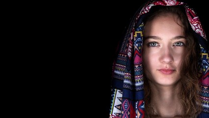 Middle Eastern Young Girl in Headscarf Pose - 577173476
