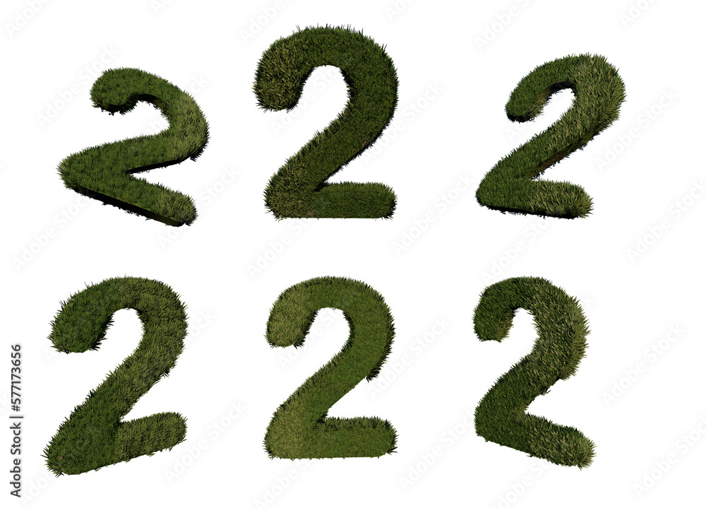 Poster 3d rendering number 1 made of grass in different positions