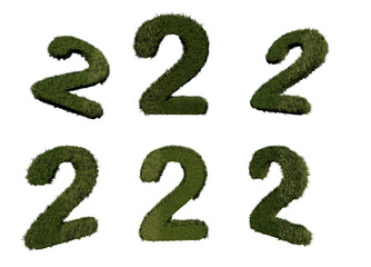 3d rendering number 1 made of grass in different positions